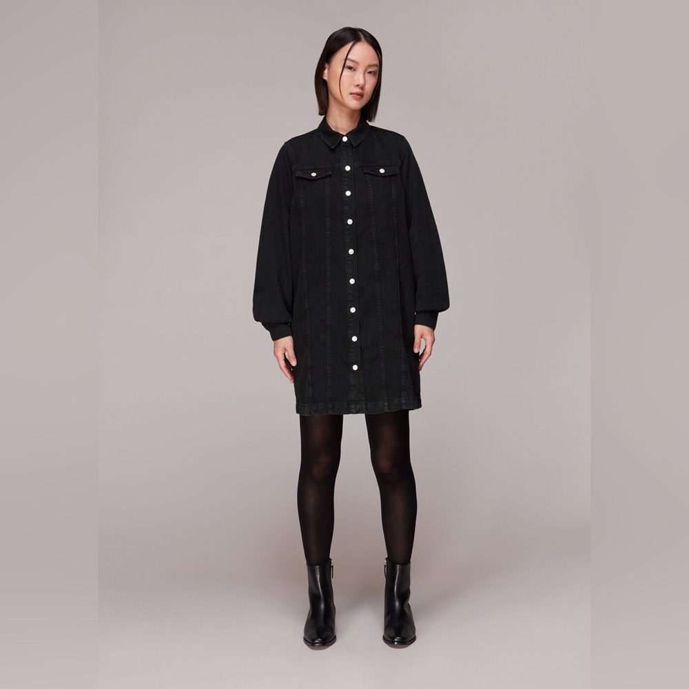 Whistles Rosanna Denim Shirt Dress or Shacket Washed Black 8 UK Designer 🖤